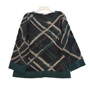 Chicos Geometric Abstract Metallic Knit Sweater Green Black Gold‎ Size 3 / XL